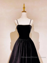 A Line Black Velvet Long Semi Formal Prom Dress Beaded Birthday Party Dress